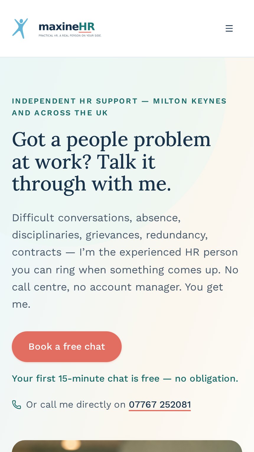 The Maxine HR website on a mobile phone