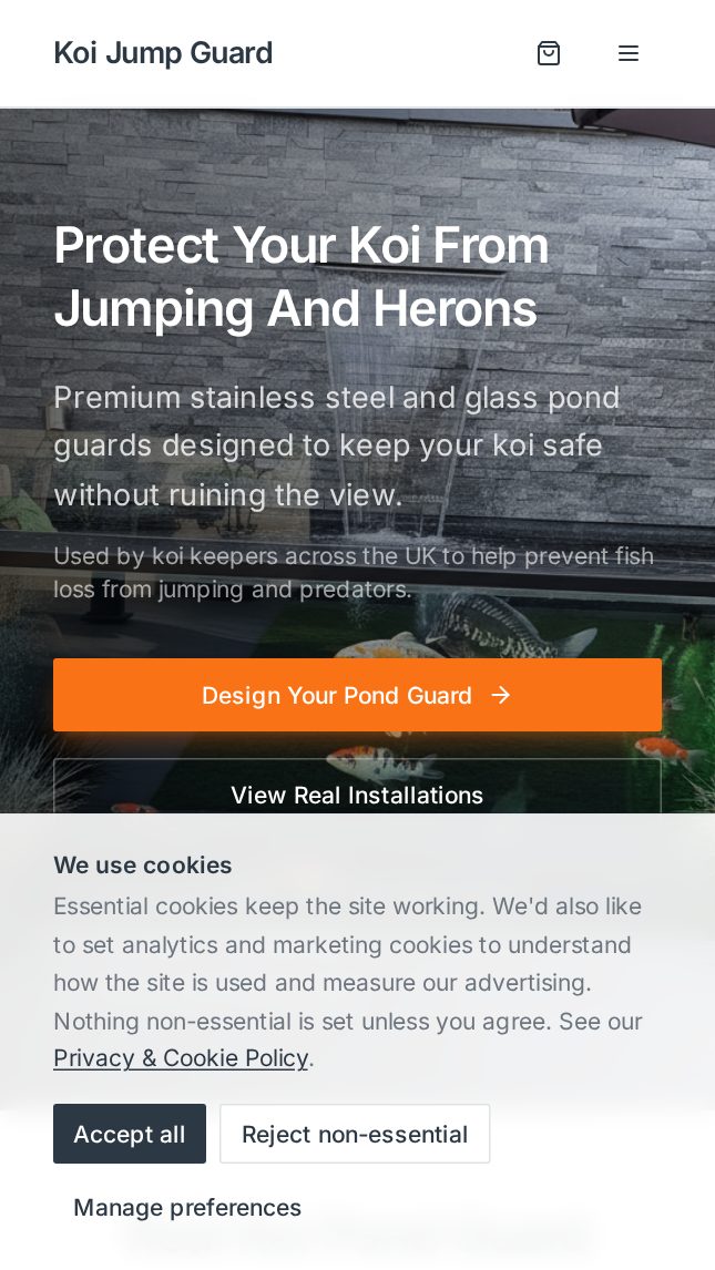 The Koi Jump Guards website on a mobile phone
