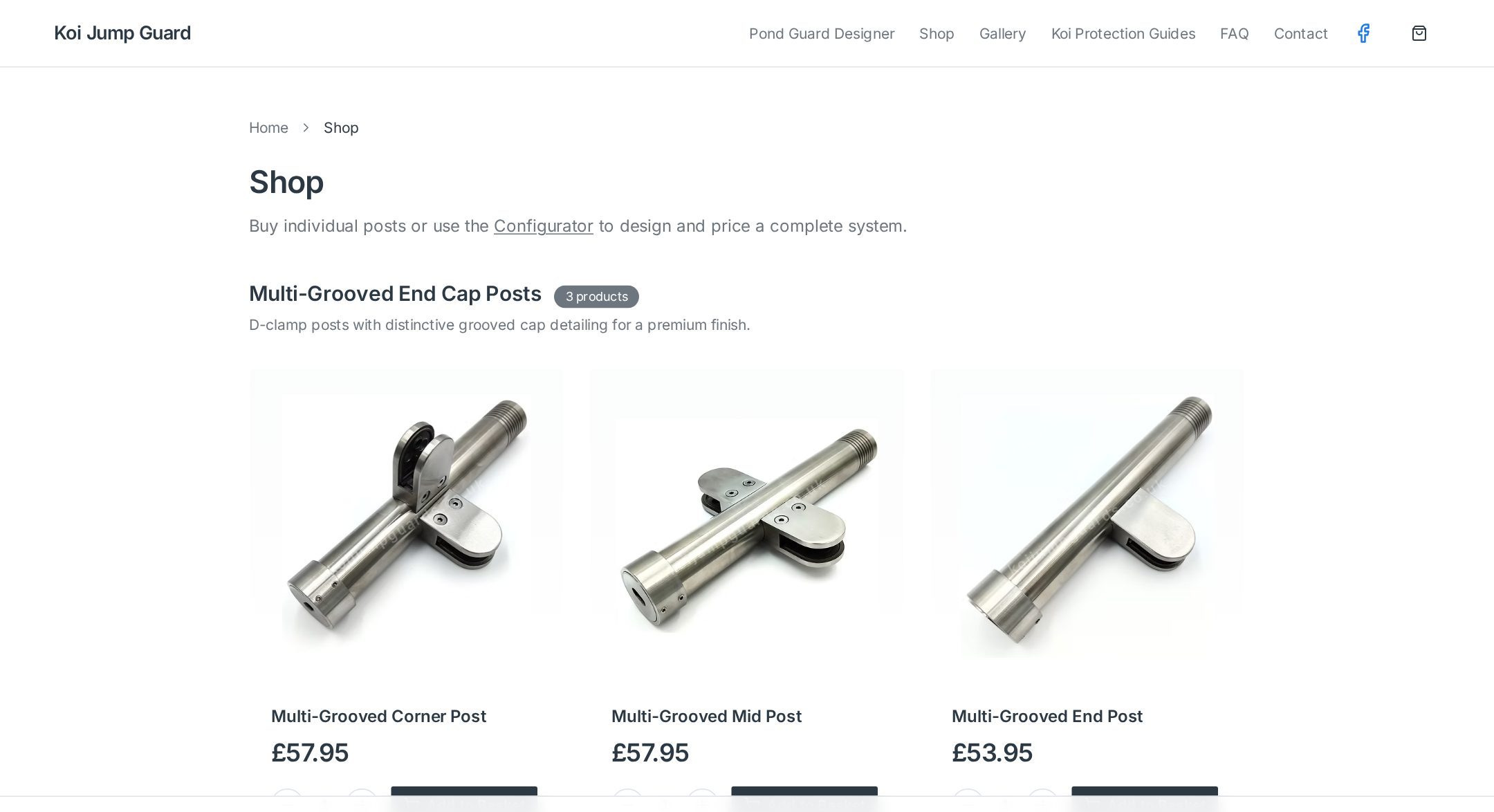 The Koi Jump Guards shop page showing posts and components